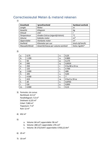 Correctiesleutel Werksessie MMR 1 Correctiesleutel Meten Metend