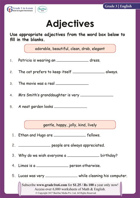 Adjectives Worksheets For Grade 5