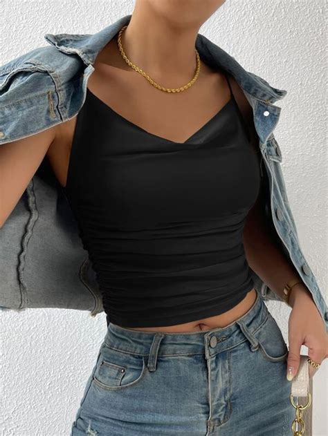 SHEIN BAE Top De Tirantes Corto Con Fruncido Delantero Fruncido Moda