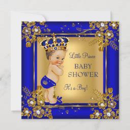 Prince Boy Baby Shower Gold Blue Brunette Invitation Zazzle