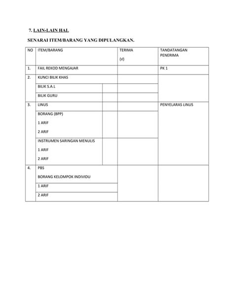 Nota Serah Tugas Guru Sekolah Rendah Pdf