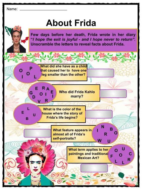 Frida Kahlo Facts Worksheets Life Artwork Legacy And Death For Kids