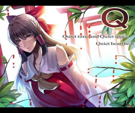 Bow Brown Hair Hakurei Reimu Japanese Clothes Leaves Long Hair Miko