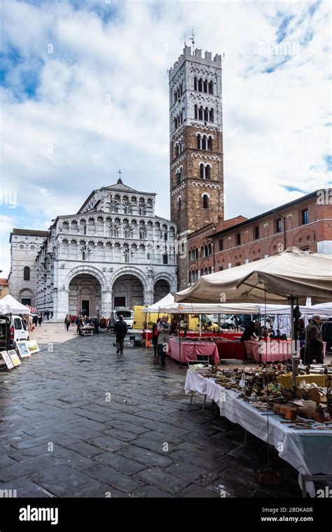 Flea Market In Front Of Lucca Cathedral Cattedrale Di San Martino