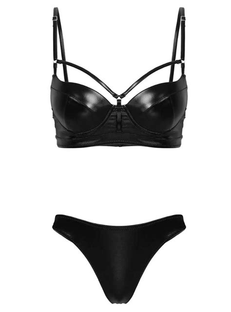 Ensemble lingerie 2 pièces simili cuir noir