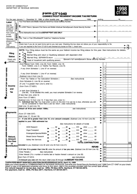 Fillable Form Ct 1040 Connecticut Resident Income Tax 2021 Tax Forms 1040 Printable