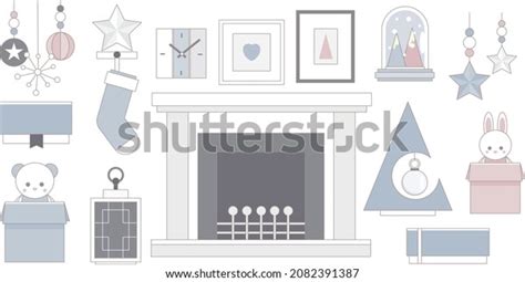 Set Cute Hygge Elements Home Decorations Stock Vector Royalty Free