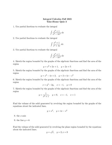 Thq3 Mathematics Of Integral Calculus Practice Exam Integral