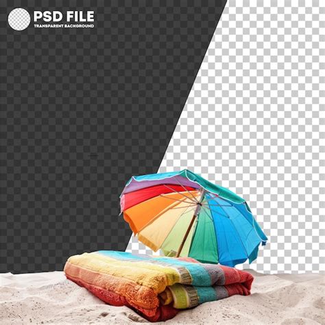 Premium Psd Psd Colorful Beach Umbrella With Matching Towels On Sand