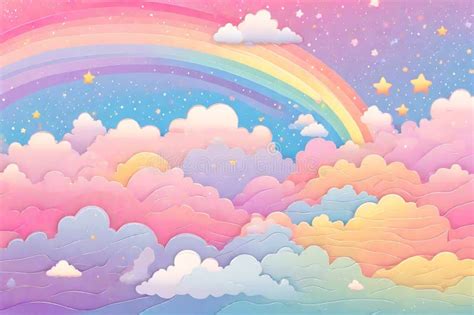 Fantasy Pastel Color Sky, Sugar Cotton Pink Clouds Glamour Fairytale Backdrop Stock Illustration ...