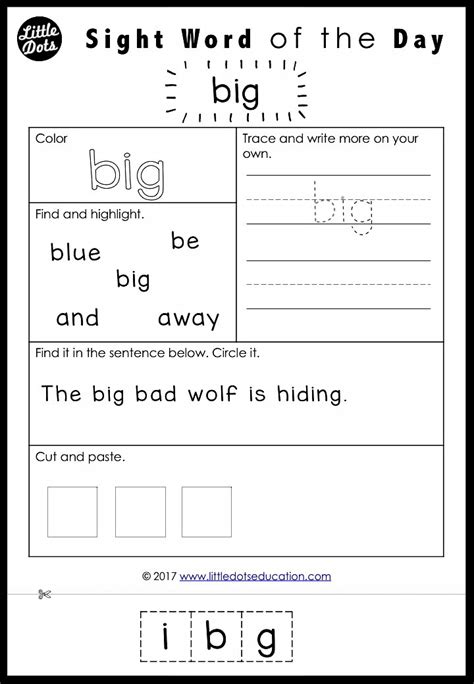 Sight Words For Pre K Worksheets