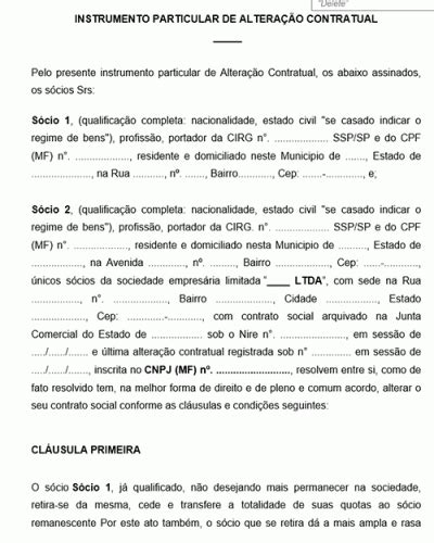 Refer Ncia Para Uma Altera O Contratual Sociedade Unipessoal Quotas Ao