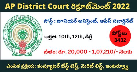 Ap District Court Recruitment Junior Assistant Office Subordinate