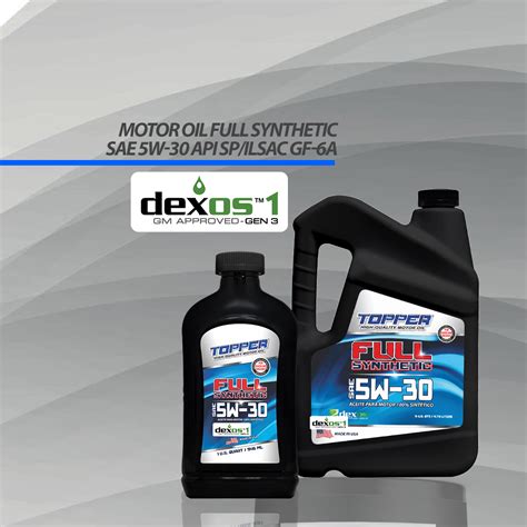 TOPPER FULL SYNTHETIC MOTOR OIL 5W 30 API SP ILSAC GF 6A Sunshine