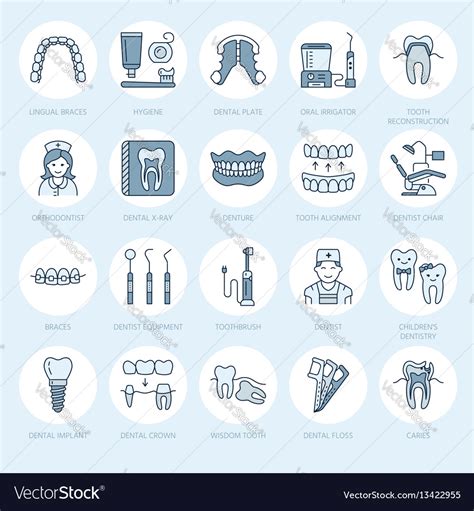 Dentist Orthodontics Line Icons Dental Care Vector Image