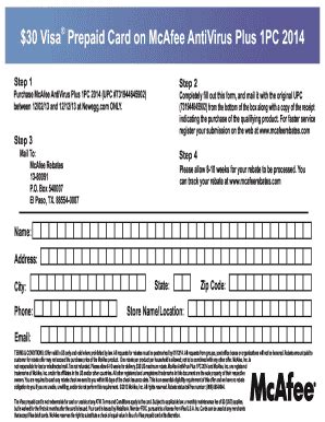 Fillable Online Visa Prepaid Card On Mcafee Antivirus Plus Fax