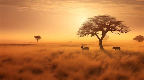 Premium AI Image | Landscape photography of savanna at sunset