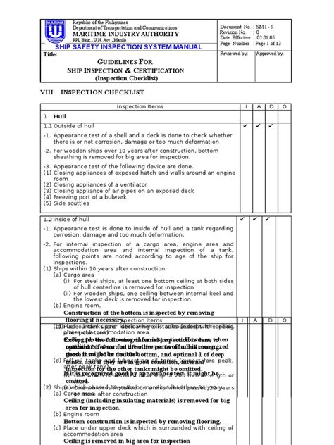 Viii Inspection Checklist 2 Pdf Oil Tanker Ships