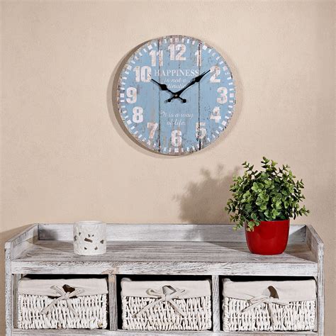 Shabby Wanduhr Uhr Aus Holz Happiness Blau