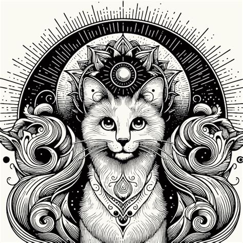 Premium Vector Cat Illustration With Engraving Style