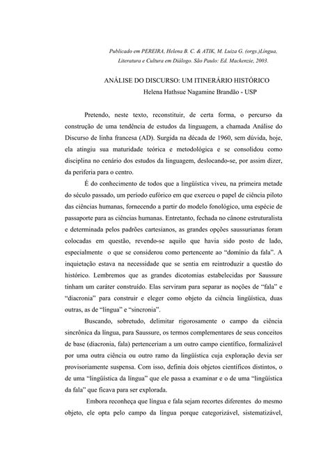 AnÁlise Do Discurso Um ItinerÁrio HistÓrico Pdf