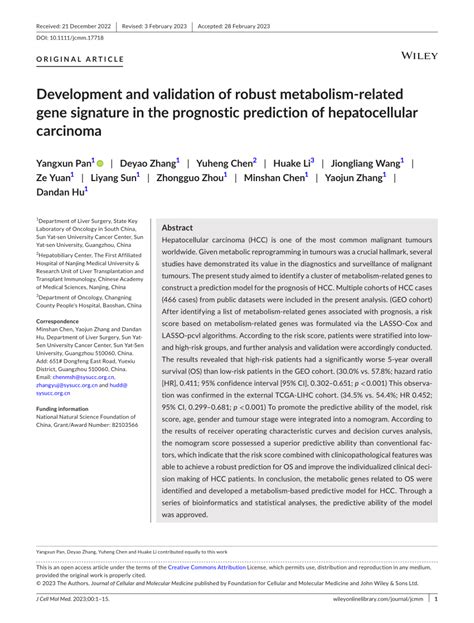 PDF Development And Validation Of Robust Metabolism Related Gene