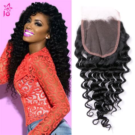 Peruvian Deep Wave Closure 3 Part Human Hair Curly Swiss Lace Closure ...