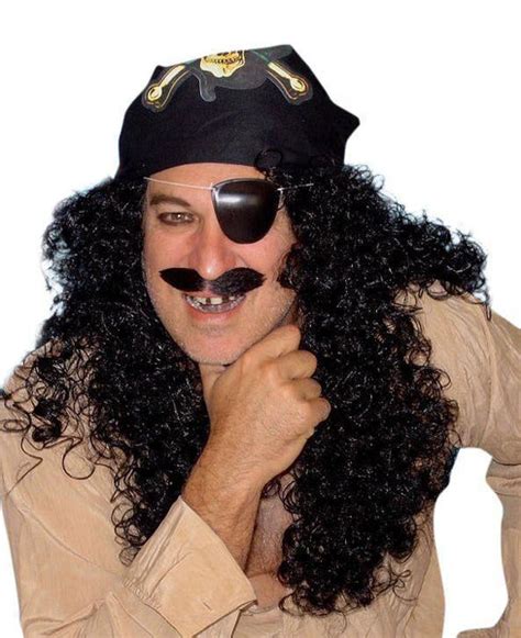 Captain Hook Wig Black Curly Pirate Costume Accessory Disguises