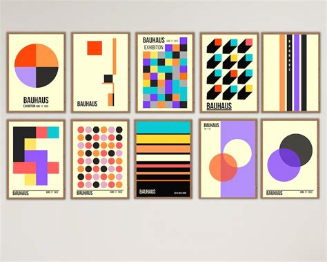 Set Of Bauhaus Printable Exhibition Poster Bundle Mid Century Modern