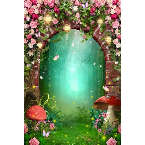 Laeacco Enchanted Forest Backdrop Fairy Garden Tale Wonderland Mushroom