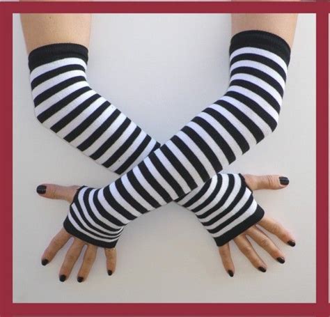 White Black Stripes Emo Goth Punk Arm Warmers Gloves Ebay Arm