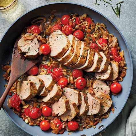 One Pan Pork Tenderloin With Heirloom Tomato And Shallot Confit