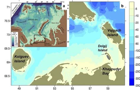 Map of the Barents and the Kara seas (a). Rectangular frame shows the ...