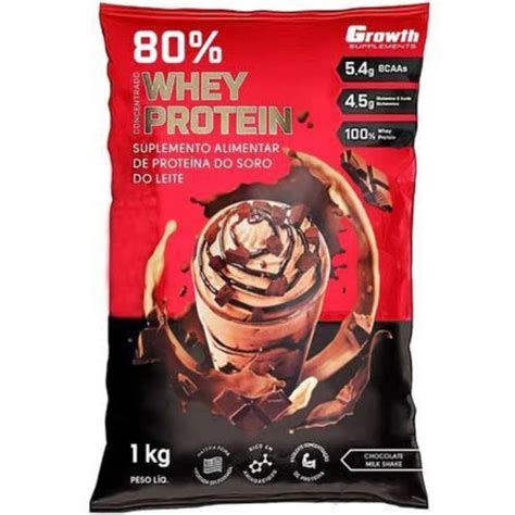 Whey Protein De Chocolate Milkshake 80 Proteína Concentrado 1kg Growth