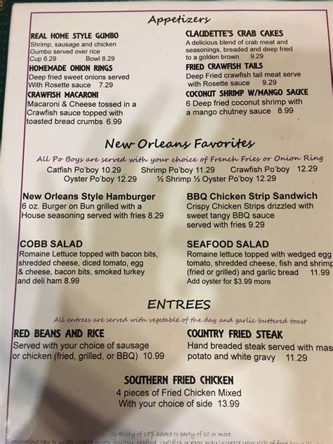 Menu At The Real New Orleans Style Restaurant Marble Falls Rm 1431