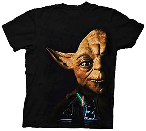 Star Wars Mens T Shirt Giant Yoda Half Face Over Saber Battle Image 2x Large