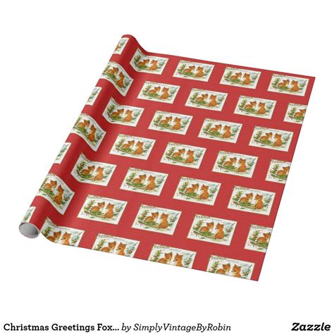 Christmas Greetings Foxes Vintage Reproduction Wrapping Paper Zazzle