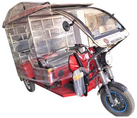 Battery Operated E Rickshaw Red Mild Steel Passenger Electric Rickshaw