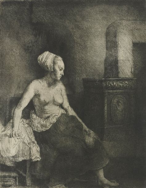 Half Naked Woman At A Stove By Rembrandt Van Rijn