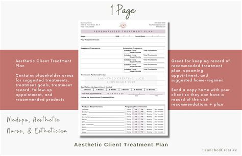 Aesthetic Treatment Plan Form Template Cosmetic Nurse Medspa Etsy