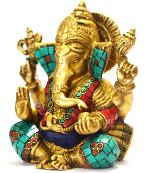 Collectible India Brass Sitting Ganesha Idol Ganesh Statue Colorful Stone Inlay Buy