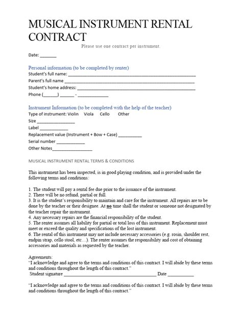 Musical Instrument Rental Contract Pdf