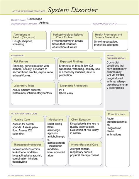 Solution System Disorder Asthma Active Learning Template Worksheet