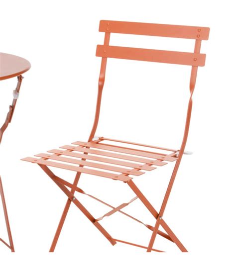 Set table 2 chaises de jardin pliable en métal terracotta Bistrot