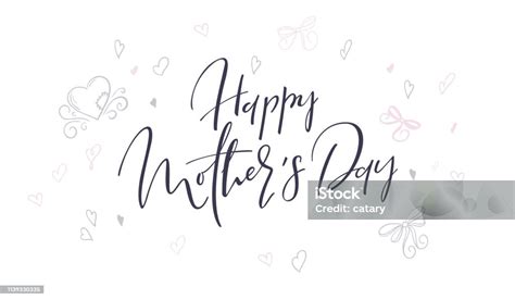 Vector Hand Lettering Happy Mothers Day Phrase With Doodle Flowers And