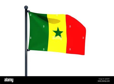 3D Illustration Of Flag Of Senegal With Chrome Flag Pole With Snap