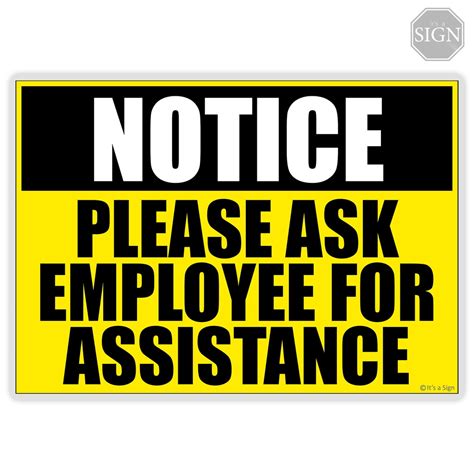 Ask Employees For Assistance Sign Laminated Signage A4 Size