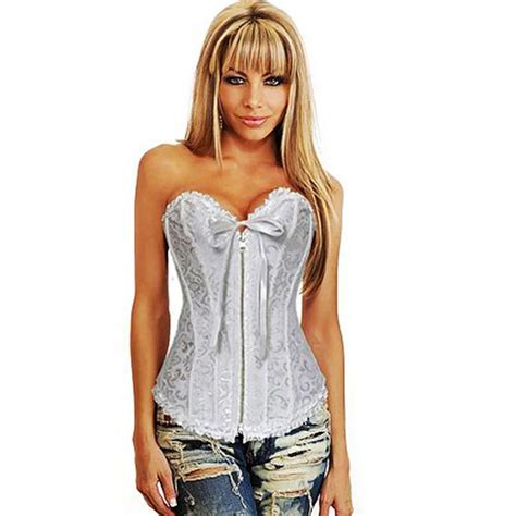 Women Sexy Satin Corset Brocade Floral Bustier Top Lace Up Back