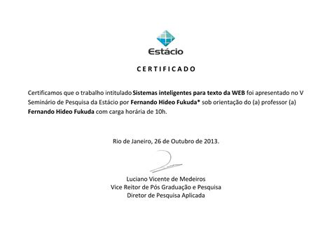 Certificado De Apresentação Do Trabalho Sistemas Inteligentes Para