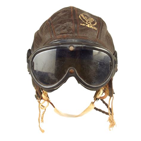 Original Us Wwii Army Air Force Flying Helmet Set With Goggles Typ